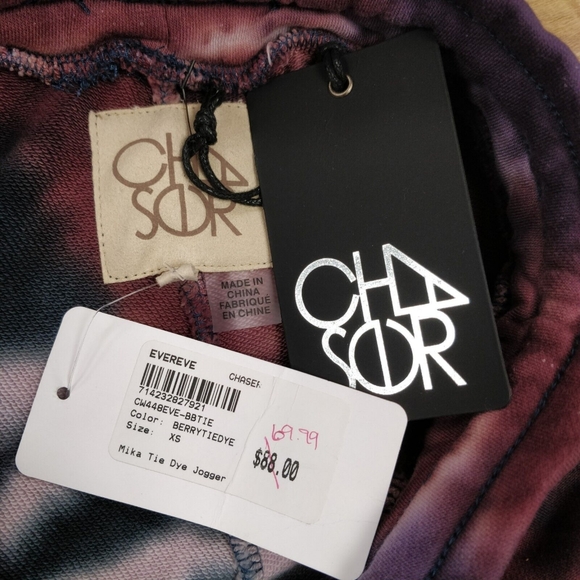 $88 NEW Chaser Mika Tie Dye Joggers Sweatpants Purple Red Cotton Sorona Blend XS - Picture 7 of 8